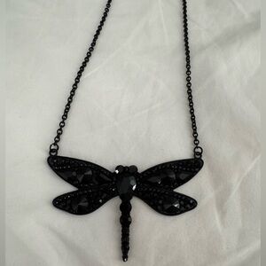 Black Jeweled Dragonfly Pendant Necklace
